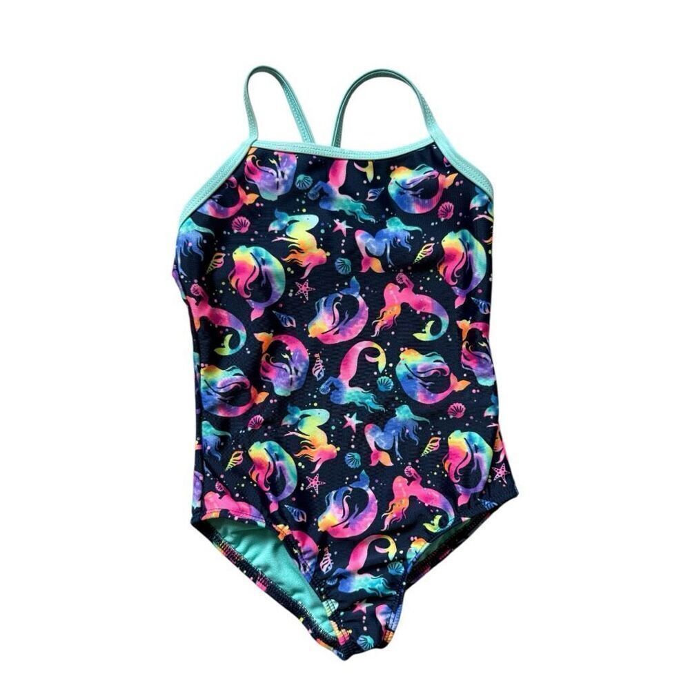 Youth Girls Wonder Nation Mermaid Print One Piece Racerback Swimsuit - Sz XS 4/5